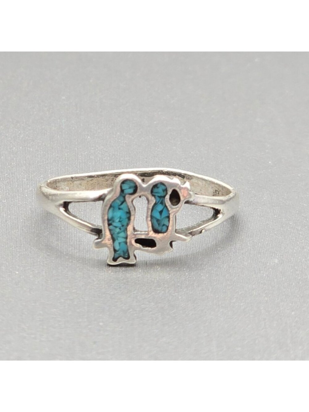 Vintage Sterling Silver Turquoise Chip Inlay Ring Set Birds & Wave Sizes 5 & 5.5 - Picture 3 of 13
